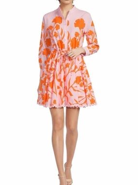 Women Pink and Orange Floral Tie-Waist Dress
